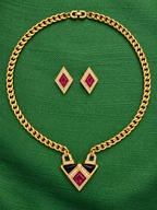 Vintage Christian Dior Art Deco Jewel Necklace & Earrings Set