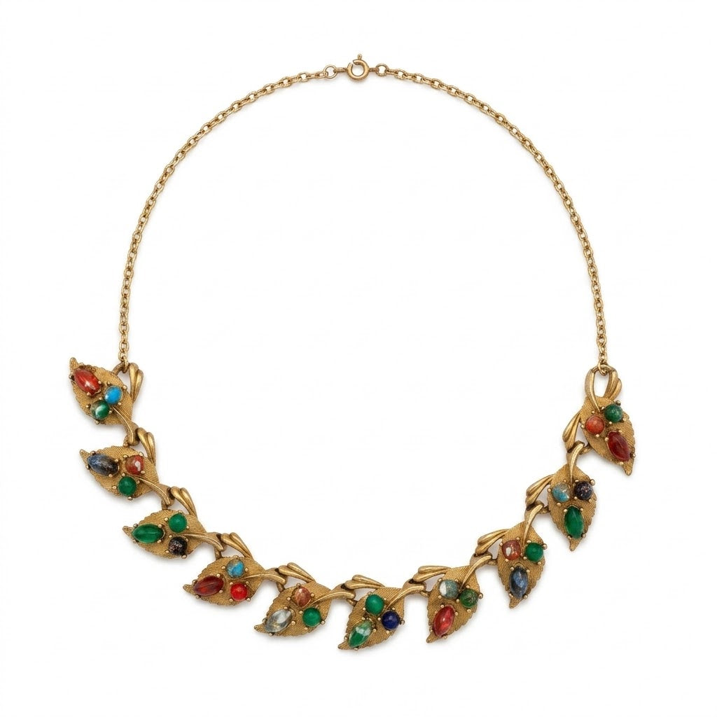 Vintage Art Nouveau Revival Gold Plated Leaf Necklace