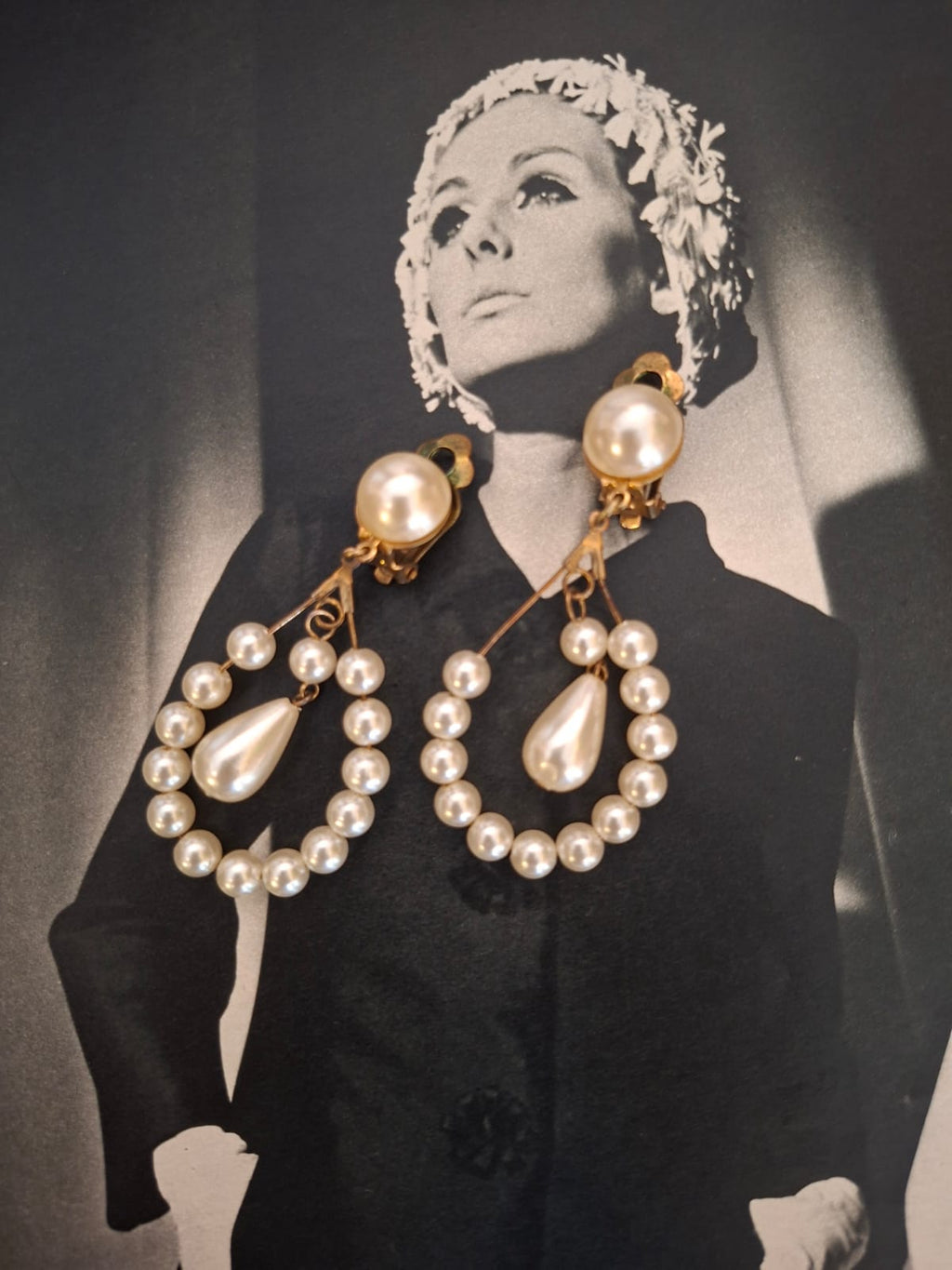 Vintage Faux Pearl Teardrop Statement Earrings