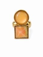 Vintage Modernist Toi et Moi Ring Peach and Honey Cabochons Gold Tone