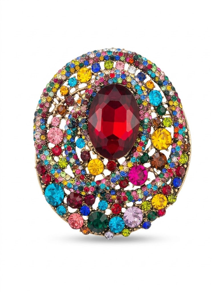Vintage Oversized Multicolor Rhinestone Statement Brooch