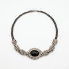 Vintage Retro Glam Crystal & Black Stone Necklace
