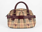 Burberry Brown Leather Haymarket Check Coated Canvas Top Handle Bag