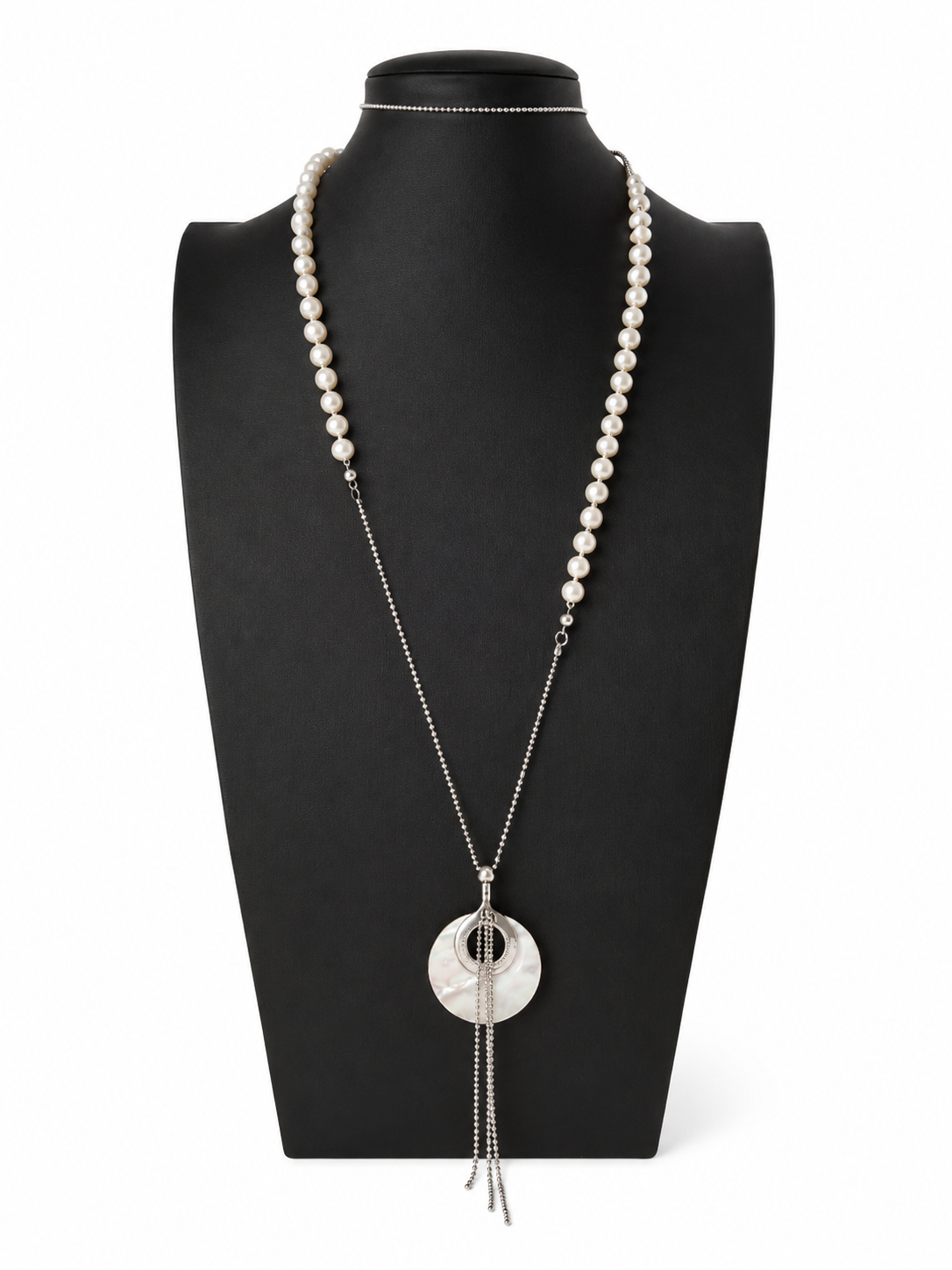 Vintage Mother of Pearl Faux Pearl Tassel Necklace