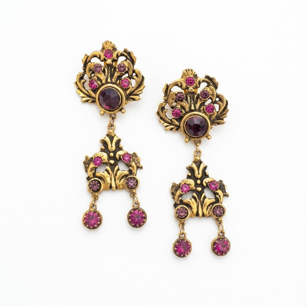 Vintage DeLuigoro Art Nouveau Crystal Chandelier Clip On Earrings