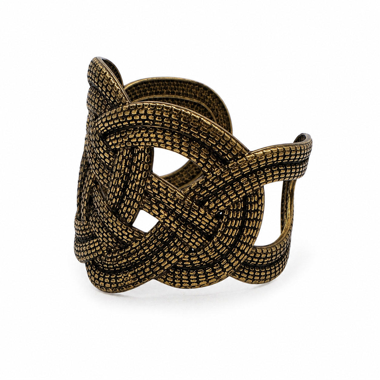 Vintage Brutalist Sculptural Woven Bronze Knotwork Statement Cuff
