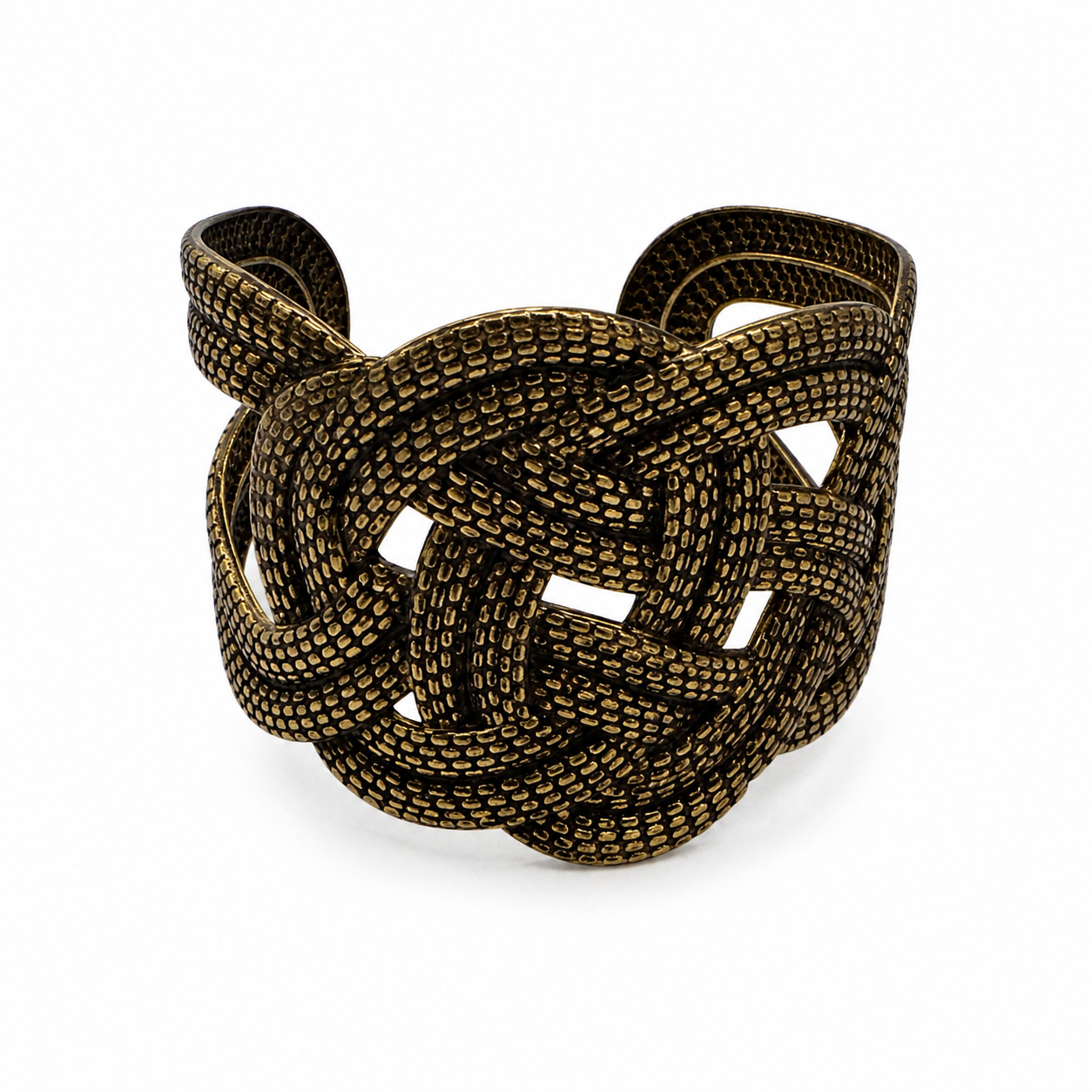 Vintage Brutalist Sculptural Woven Bronze Knotwork Statement Cuff