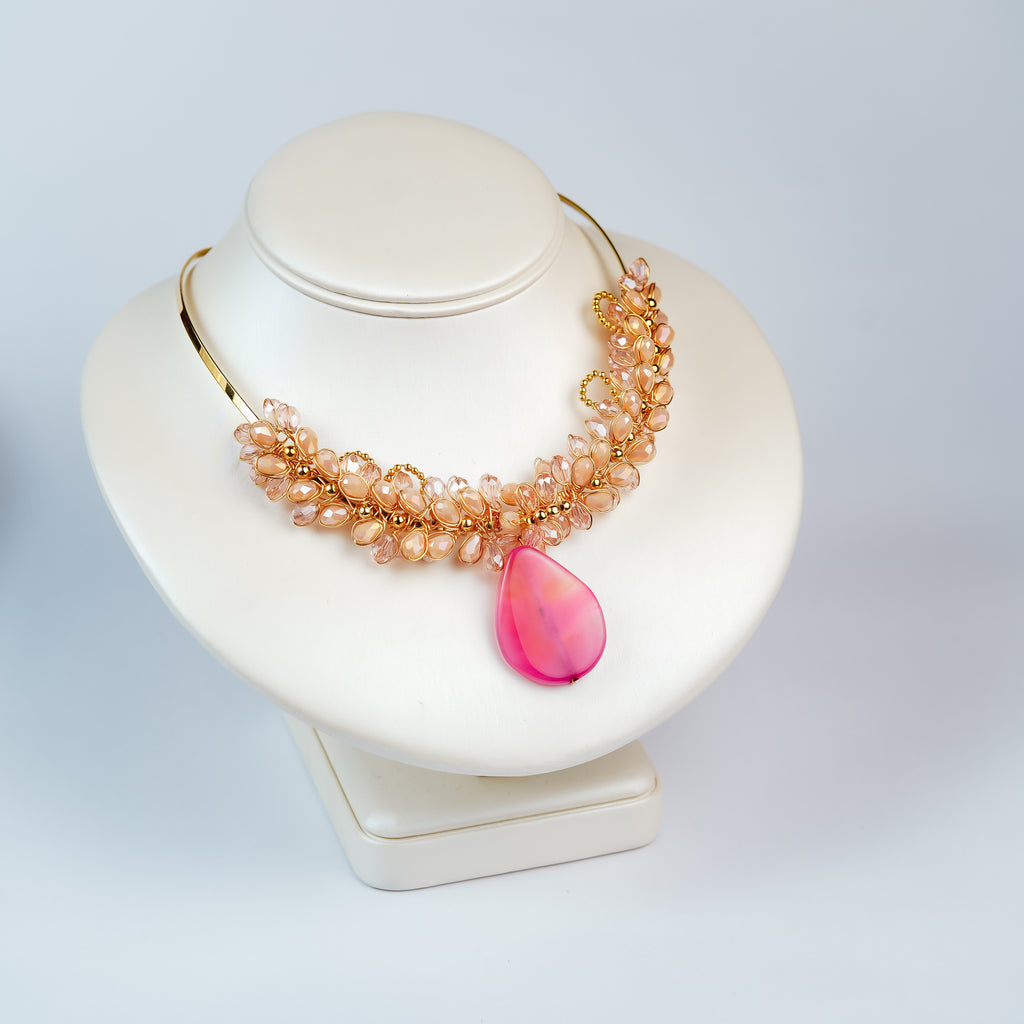 Vintage Couture Pink Statement Necklace Romantic Floral Style