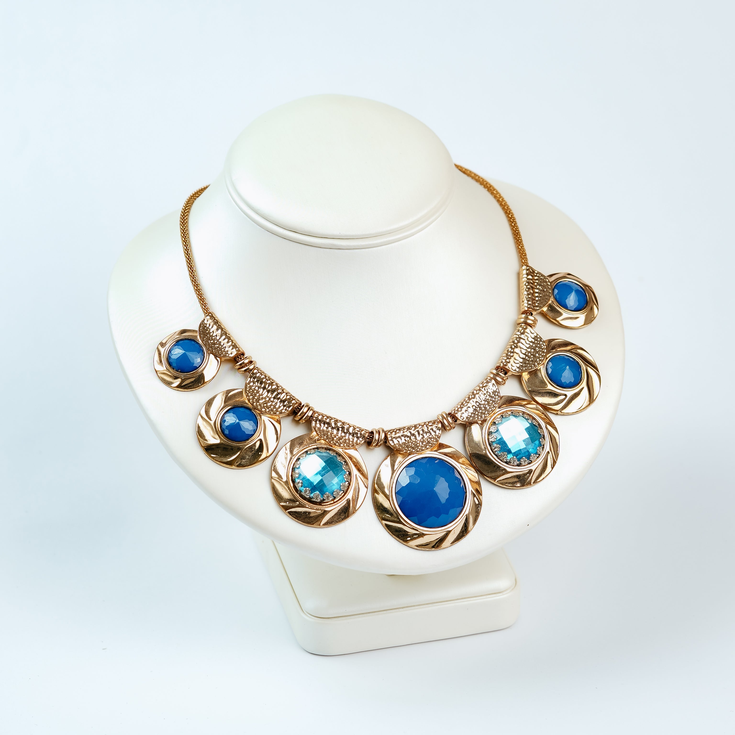 Vintage Blue Cabochon Statement Necklace