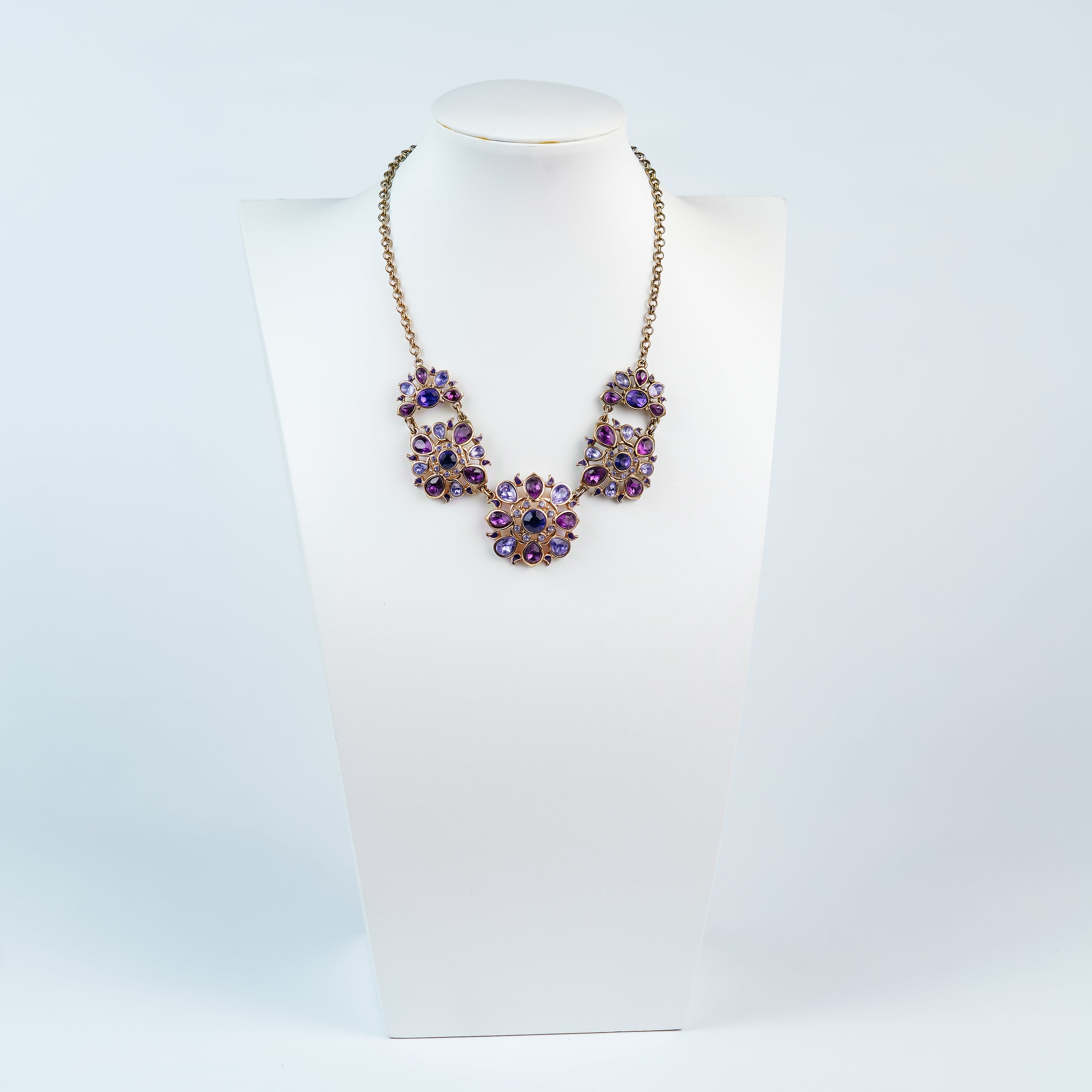 Vintage Floral Purple Rhinestone Necklace Romantic
