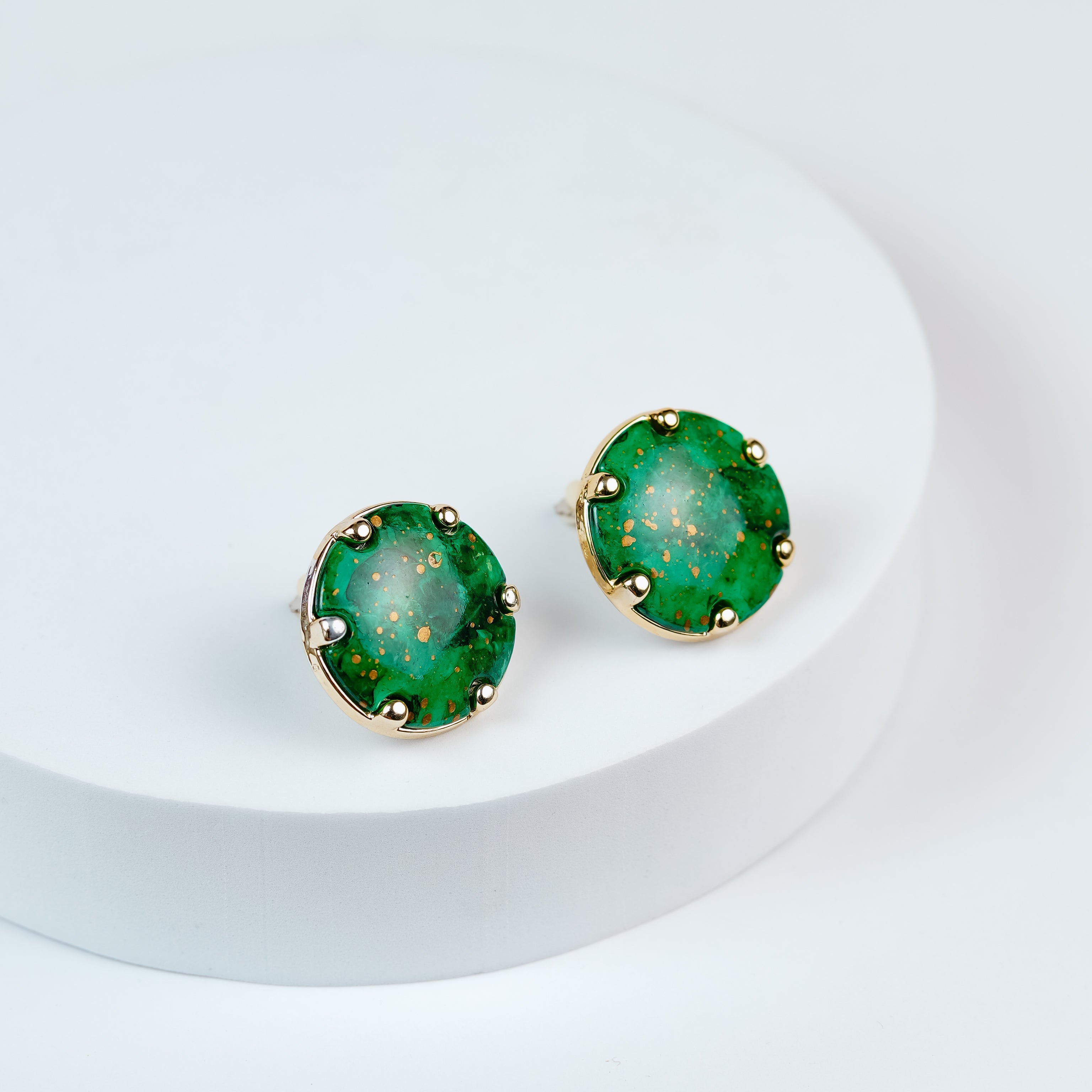Vintage Green Cabochon Earrings