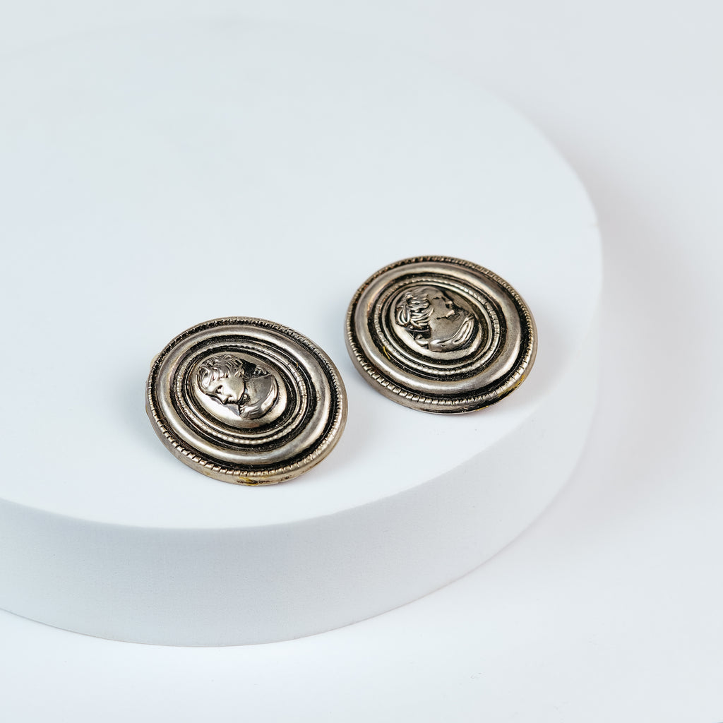 Vintage Cameo Medallion Earrings