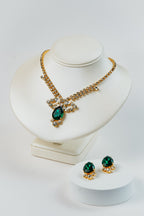 Czech Crystal Emerald Drop Necklace & Earrings Set