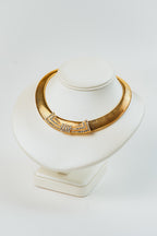 Vintage Gold Plated Omega Collar Necklace Crystal Accent