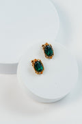 Vintage Green Glass Cabochon Clip-On Earrings