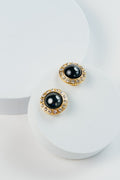 Vintage Black Cabochon & Crystal Earrings