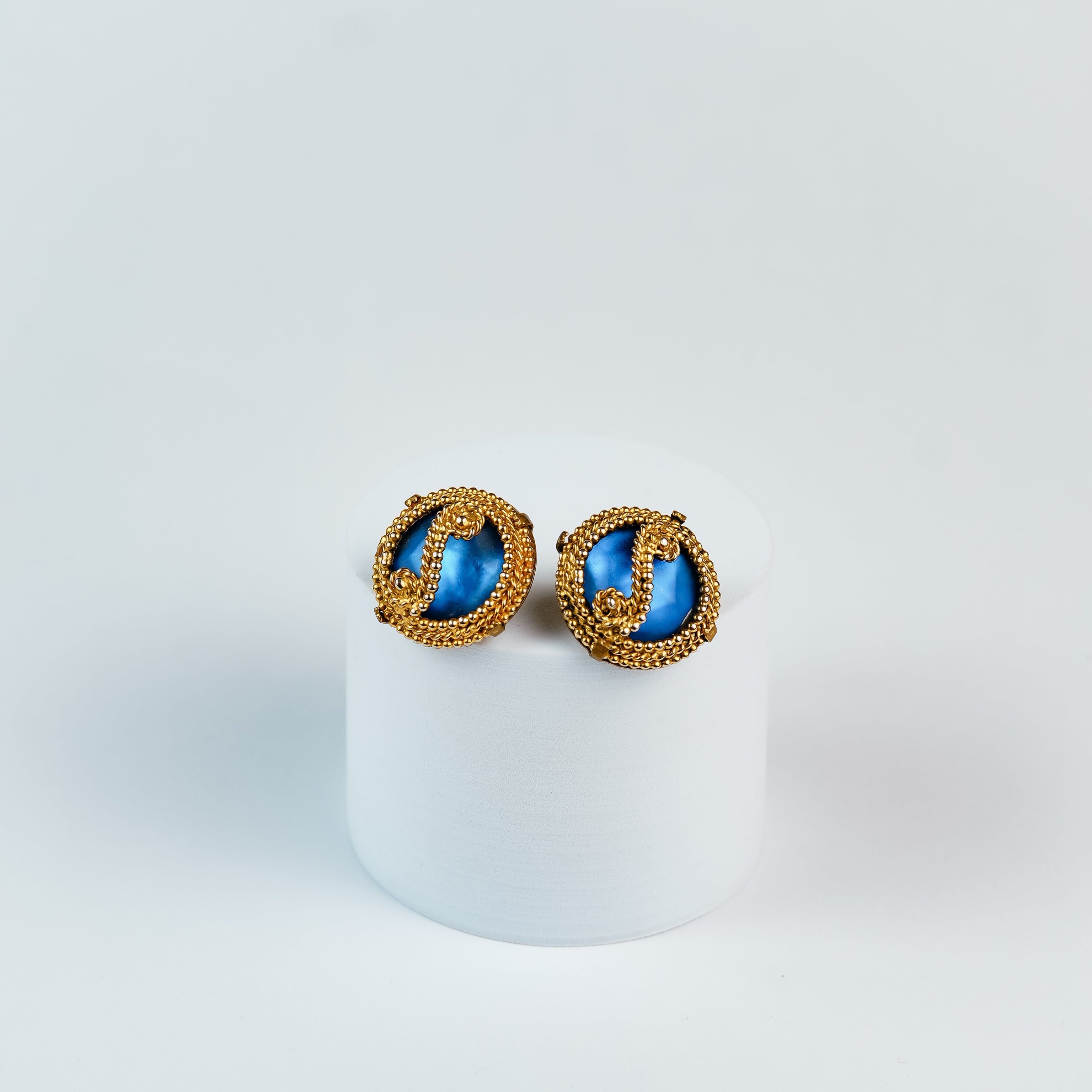 Vintage Blue Cabochon Earrings