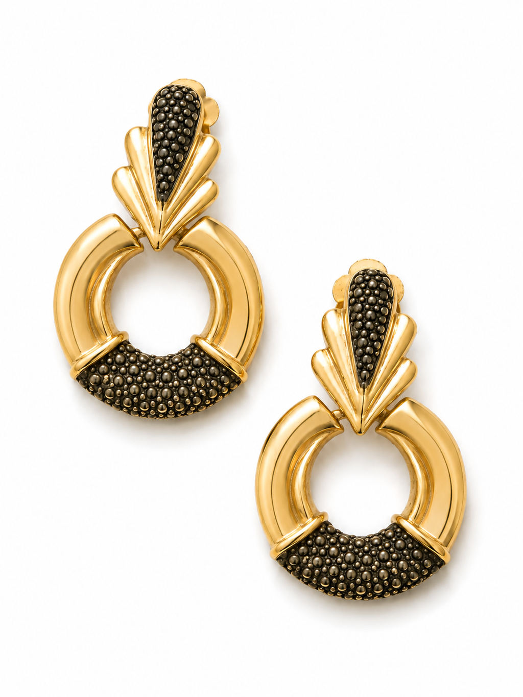 Vintage Art Deco Revival Textured Door Knocker Statement Earrings