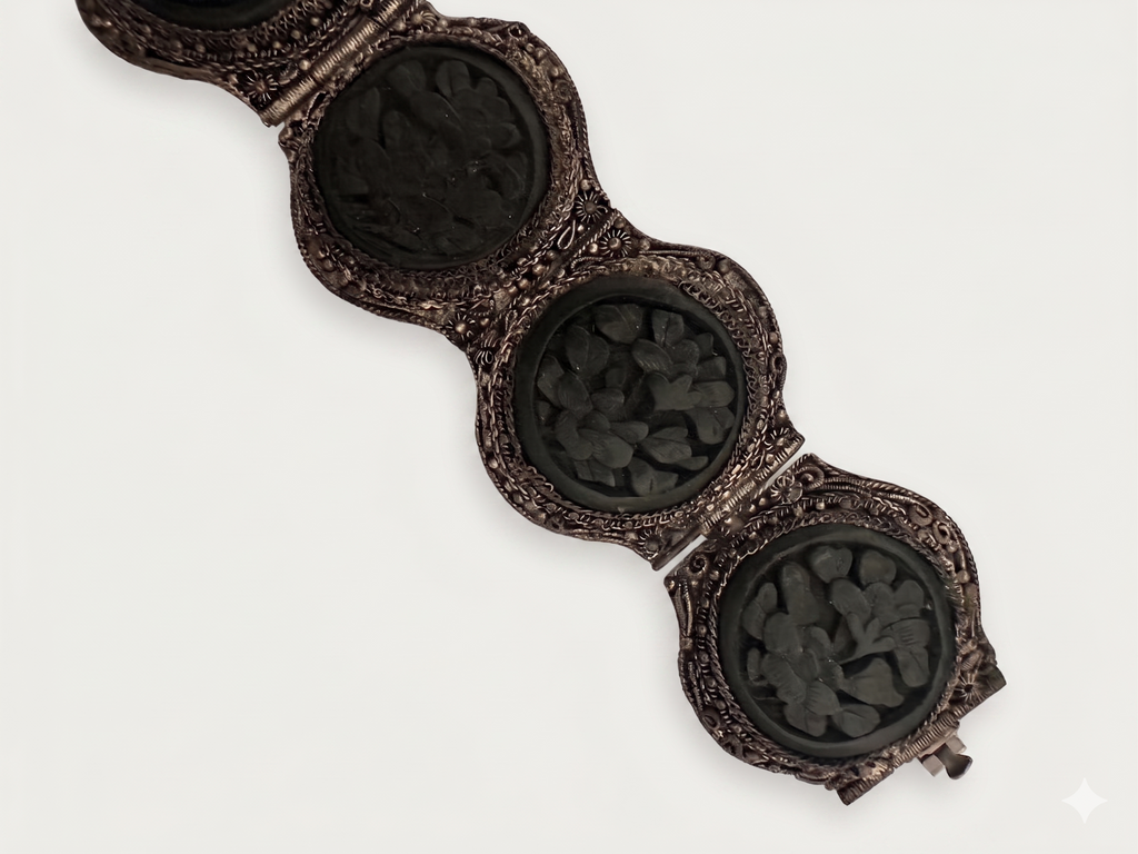 Vintage Baltic Amber Carved Floral Panel Bracelet