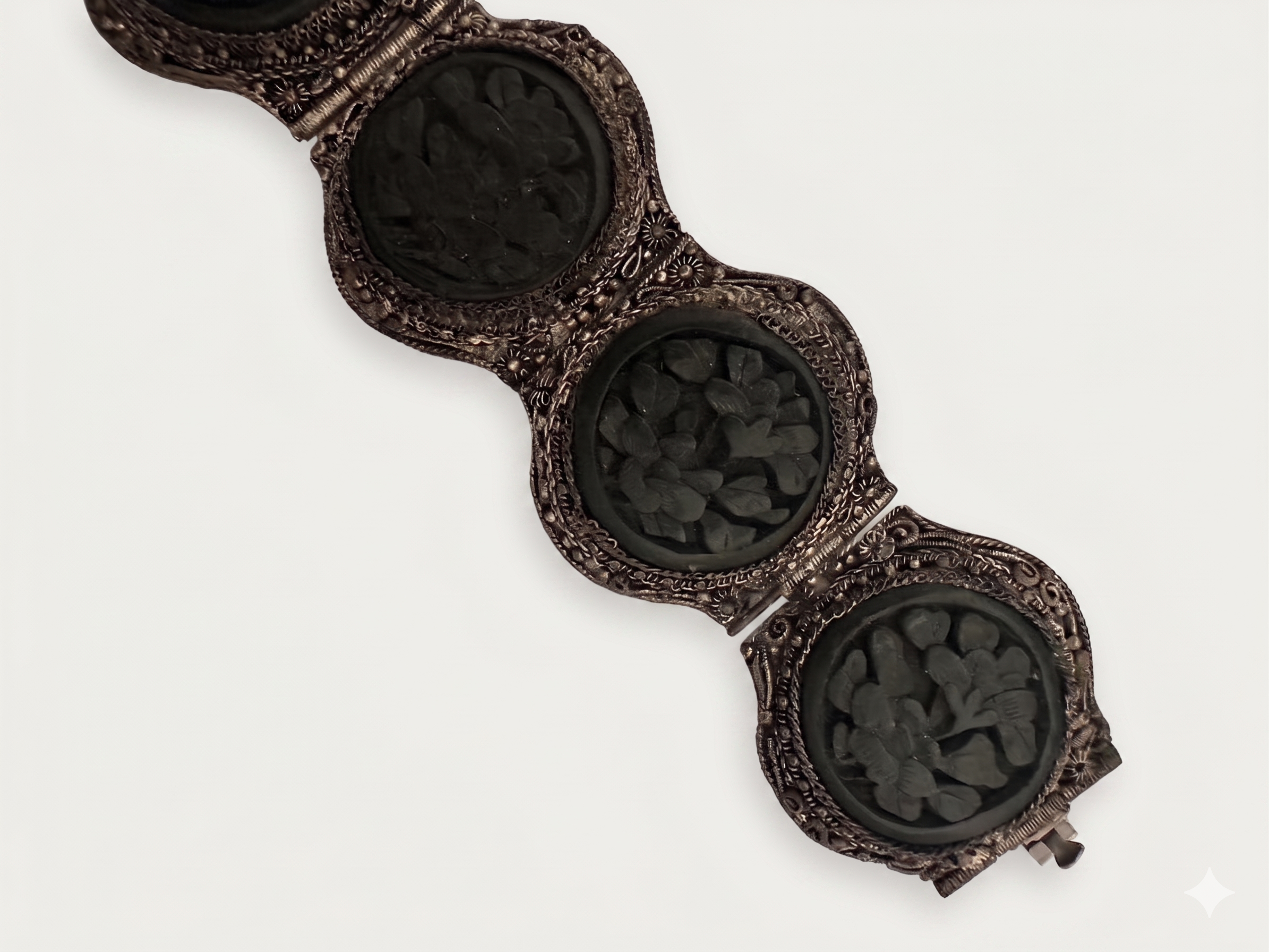 Vintage Baltic Amber Carved Floral Panel Bracelet