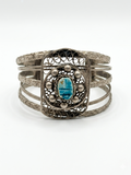 Vintage Silver Tone Filigree Turquoise Cabochon Cuff Bracelet