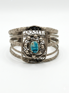 Vintage Silver Tone Filigree Turquoise Cabochon Cuff Bracelet