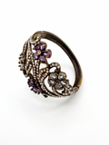 Vintage Edwardian Style Amethyst Crystal Floral Hinged Bangle