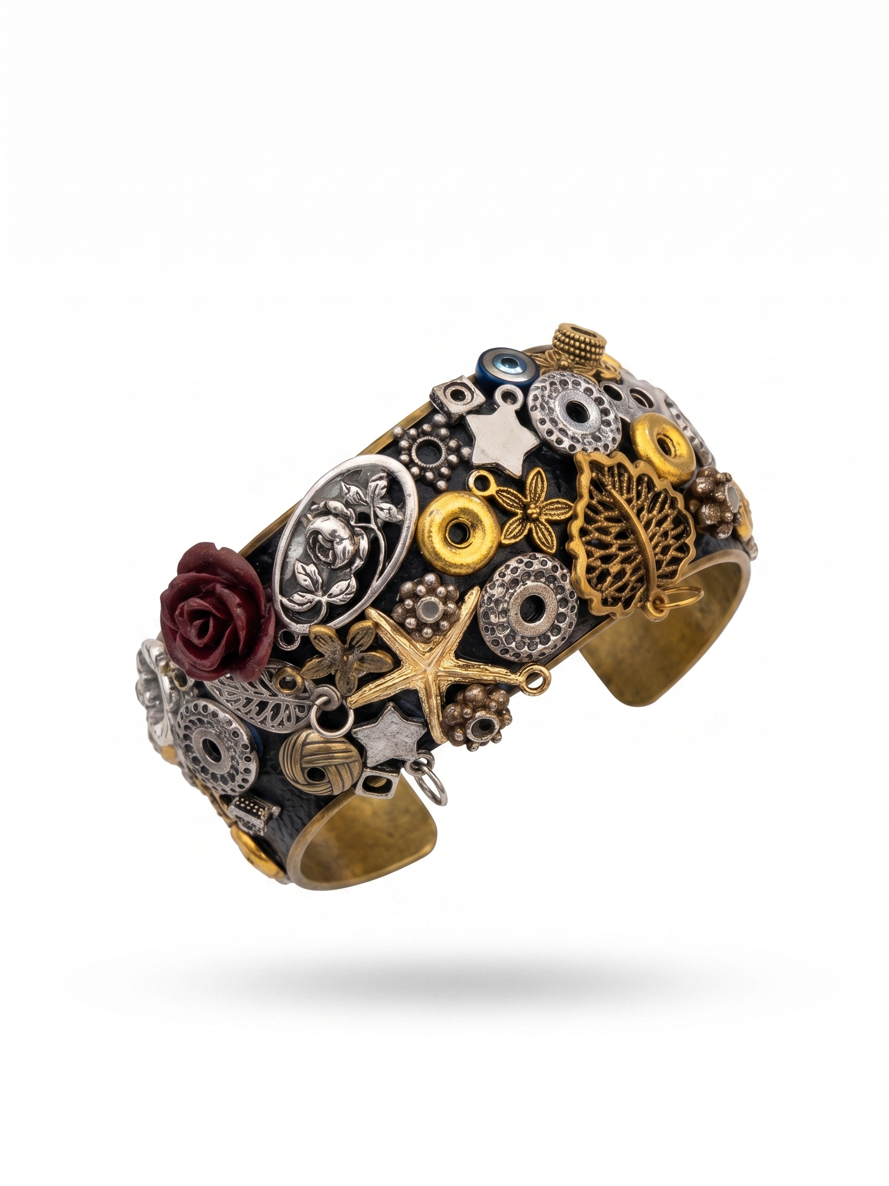 Vintage Mixed Metal Embellished Statement Cuff