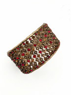 Ornate Gilded Lattice Cuff with Crimson and Amber stones