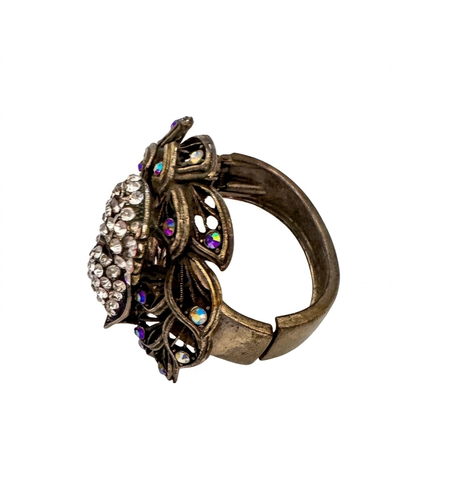 Vintage Victorian Revival Crystal Peacock Hinged Statement Bangle