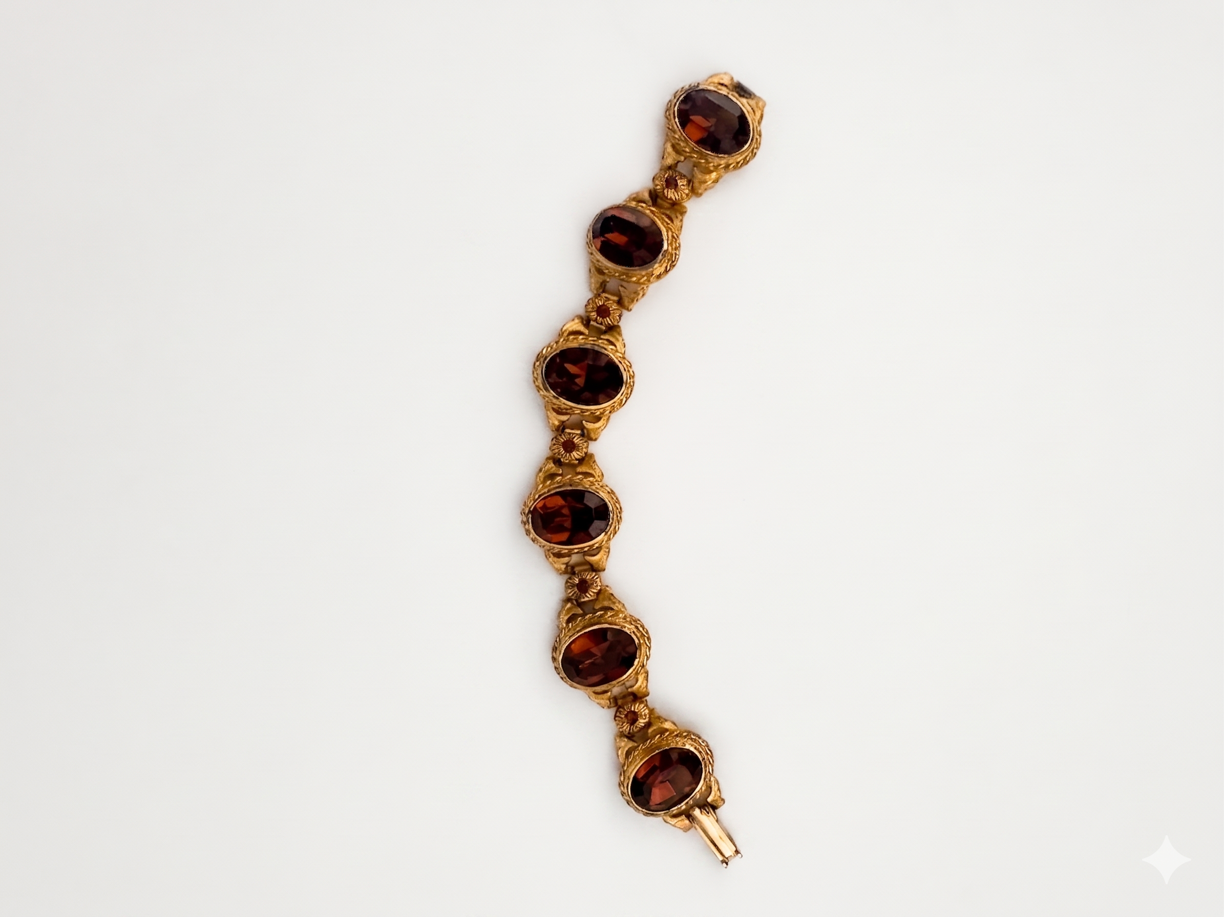 Mid-Century Revival Garnet Glass Link Bracelet