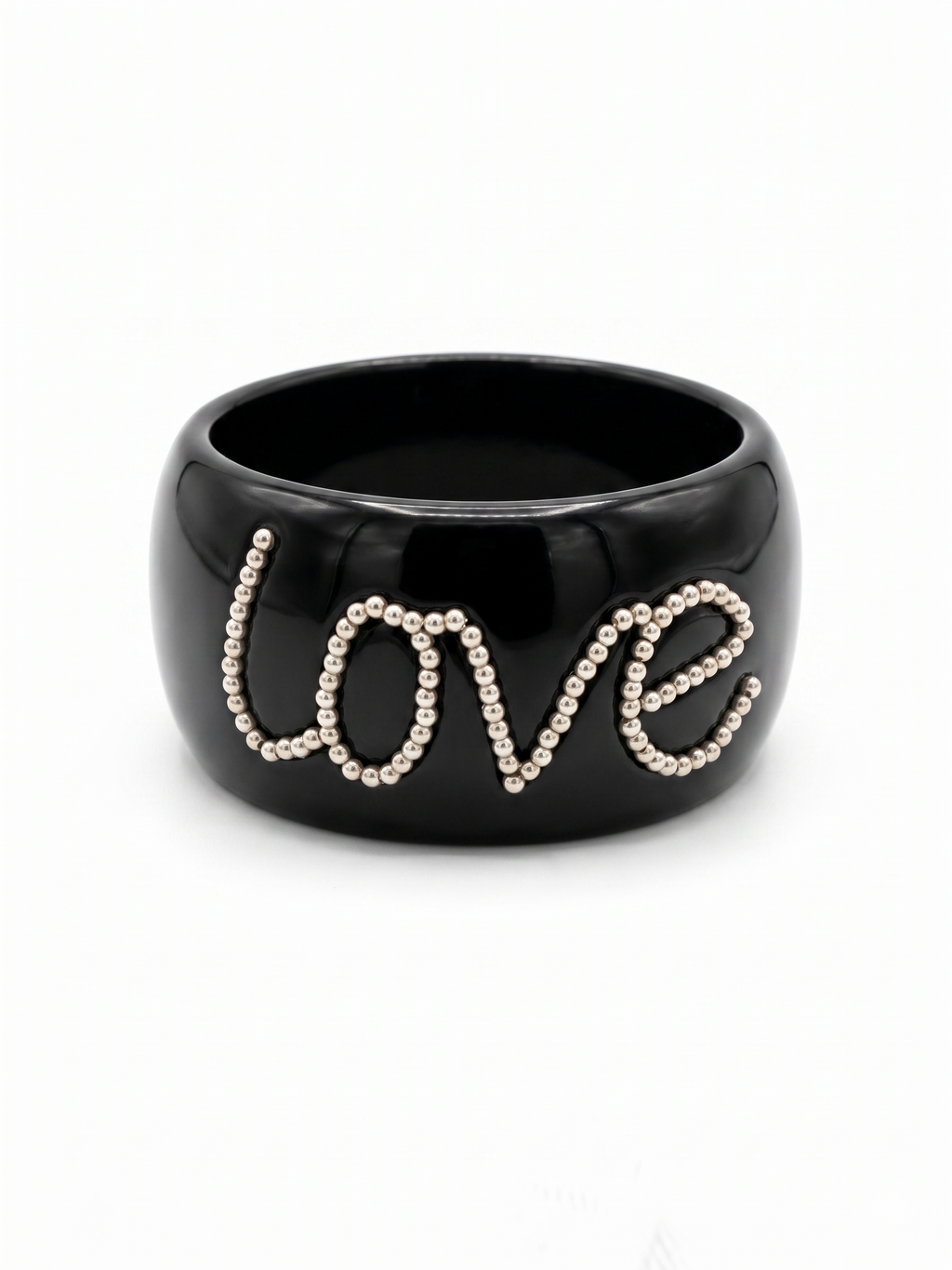 Vintage Pearl Script Love Black Resin Statement Bangle Bracelet