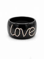Vintage Pearl Script Love Black Resin Statement Bangle Bracelet