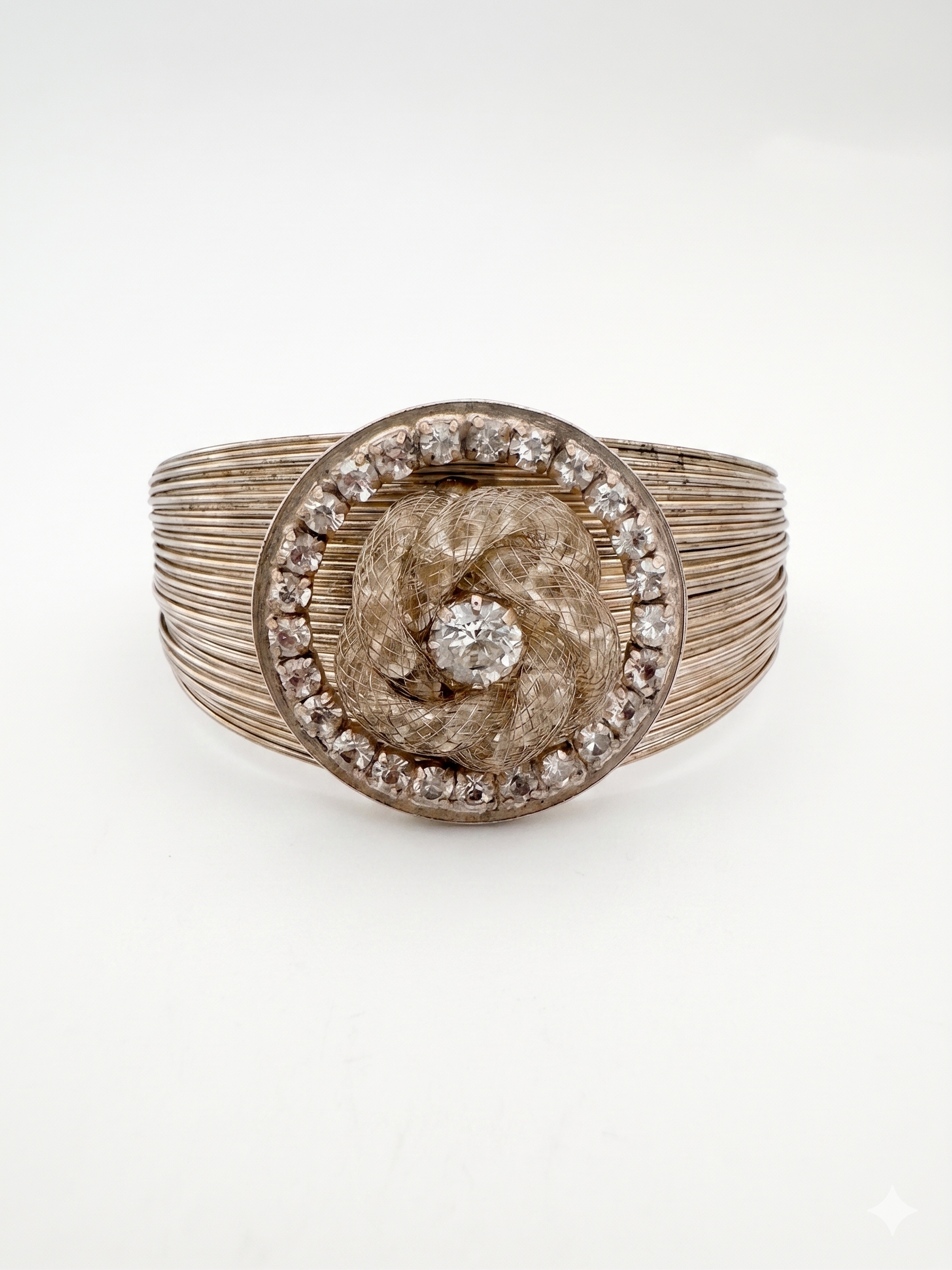 Silver-Tone Mesh Sliver Wire Cuff with Crystal Halo