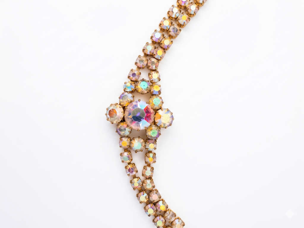 Vintage Aurora Borealis Crystal Double Strand Bracelet