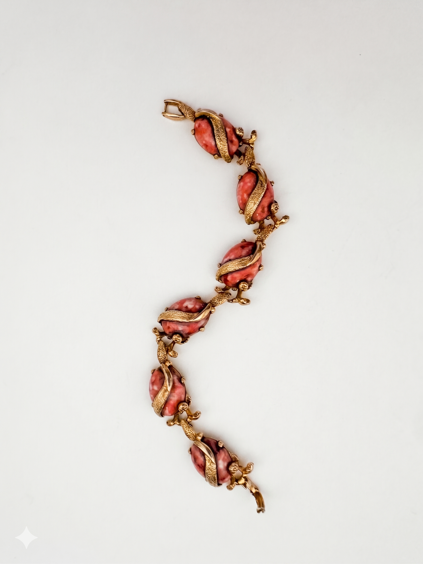 Vintage Coral Pink Cabochon Sculptural Link Bracelet