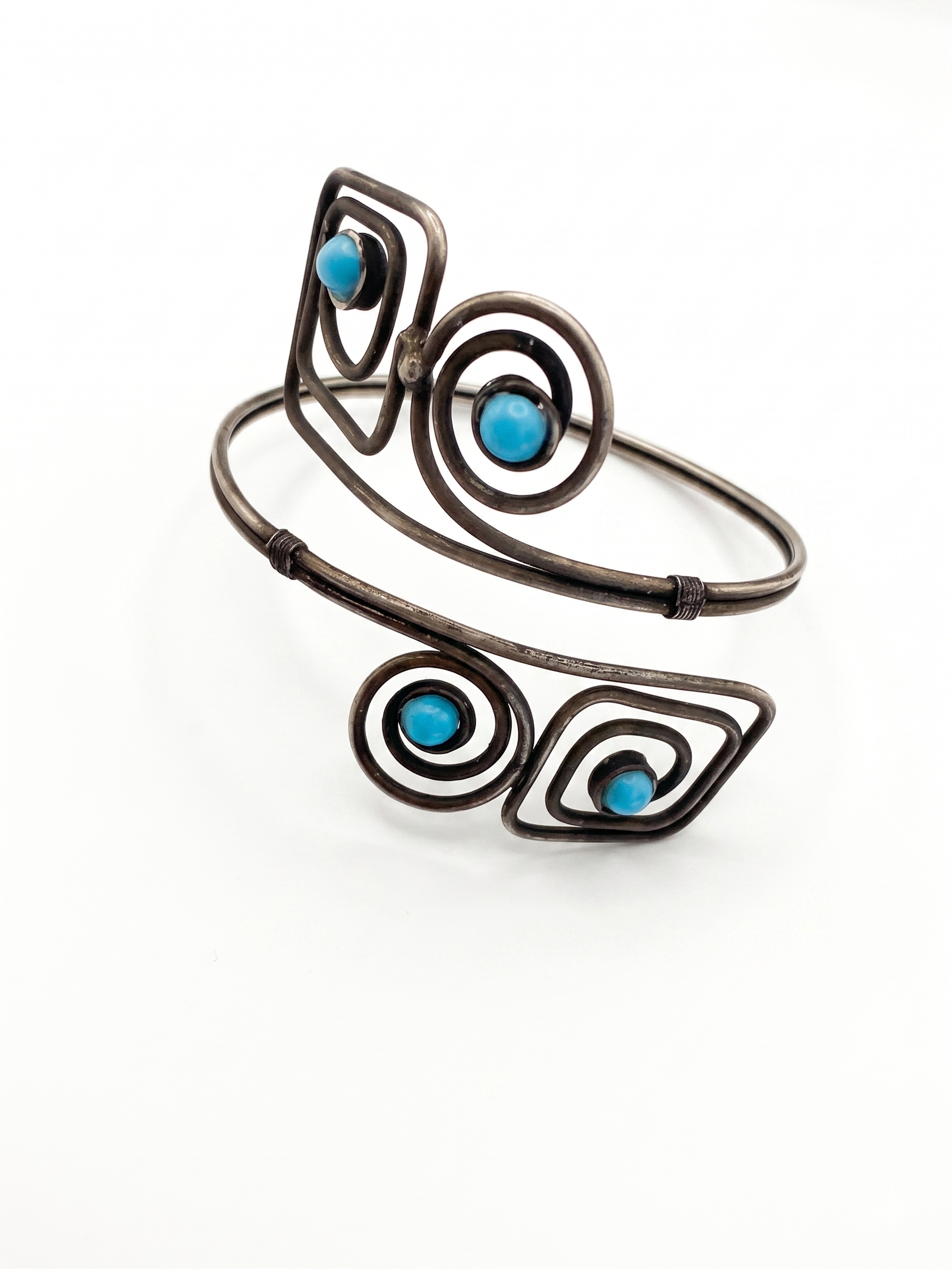 Vintage Silver Tone Turquoise Arm Cuff