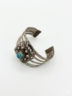 Vintage Silver Tone Filigree Turquoise Cabochon Cuff Bracelet