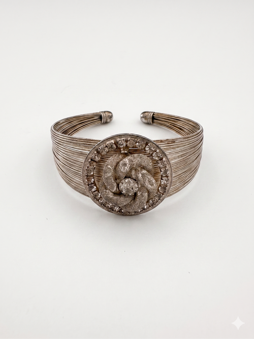 Silver-Tone Mesh Sliver Wire Cuff with Crystal Halo