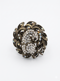 Vintage Victorian Revival Crystal Peacock Hinged Statement Bangle