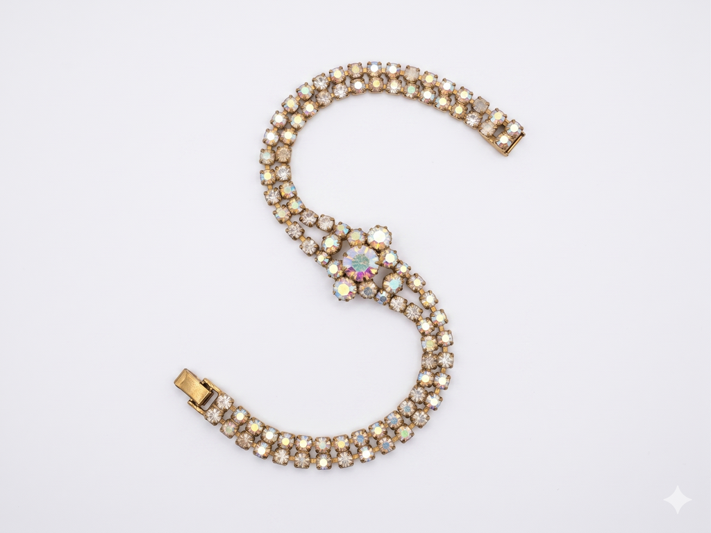 Vintage Aurora Borealis Crystal Double Strand Bracelet