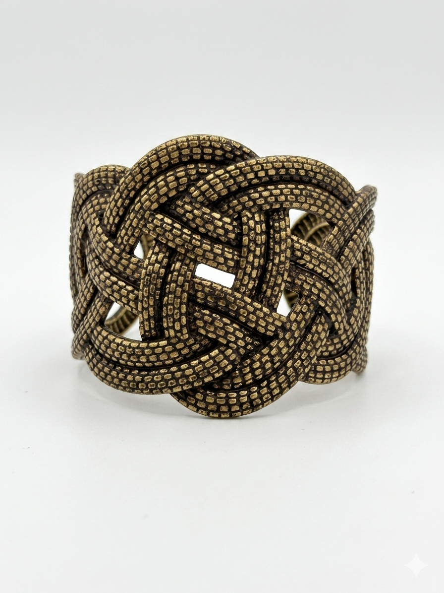 Vintage Brutalist Sculptural Woven Bronze Knotwork Statement Cuff