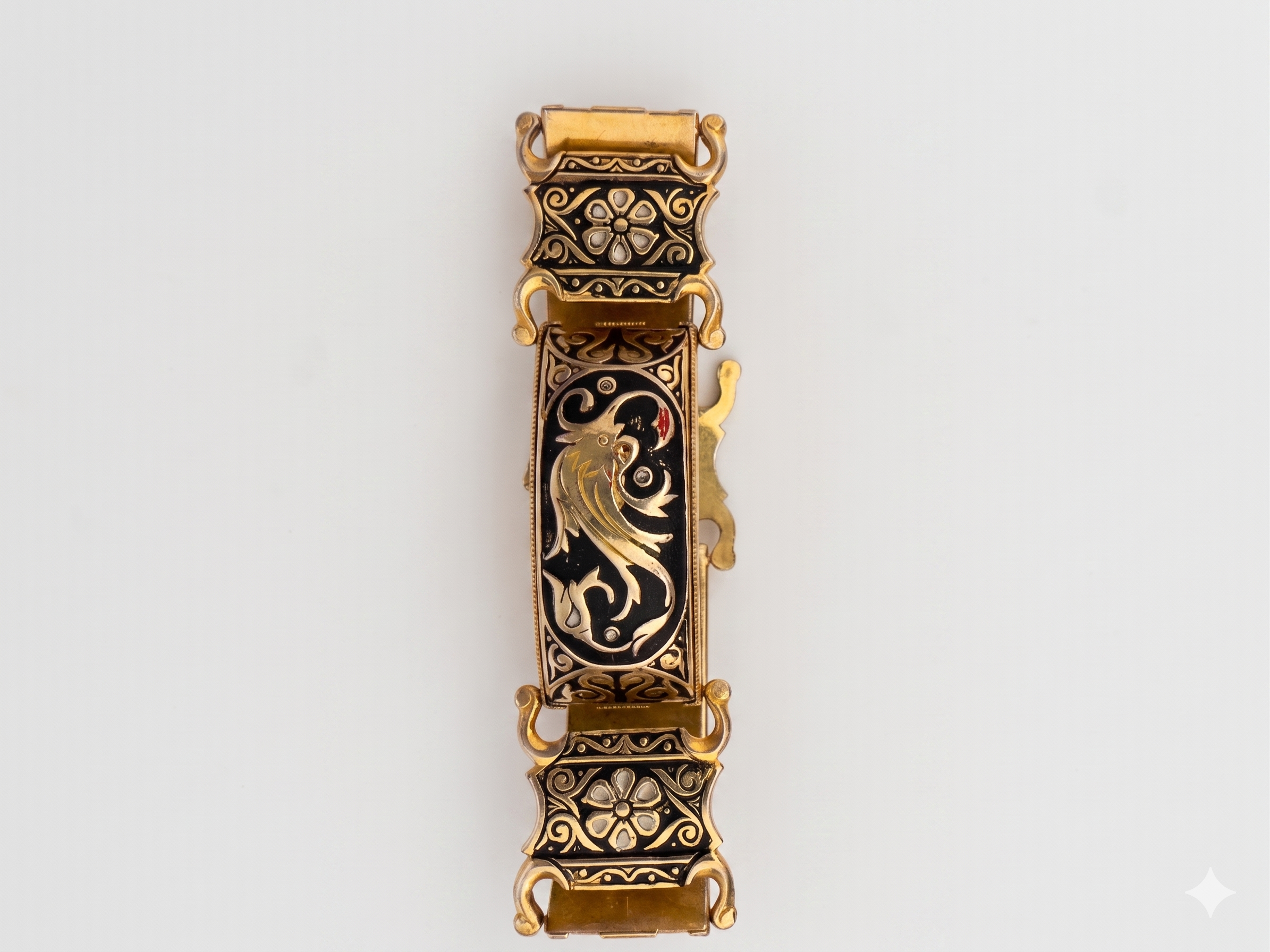 Vintage Toledo Damascene Bird Motif Panel Bracelet