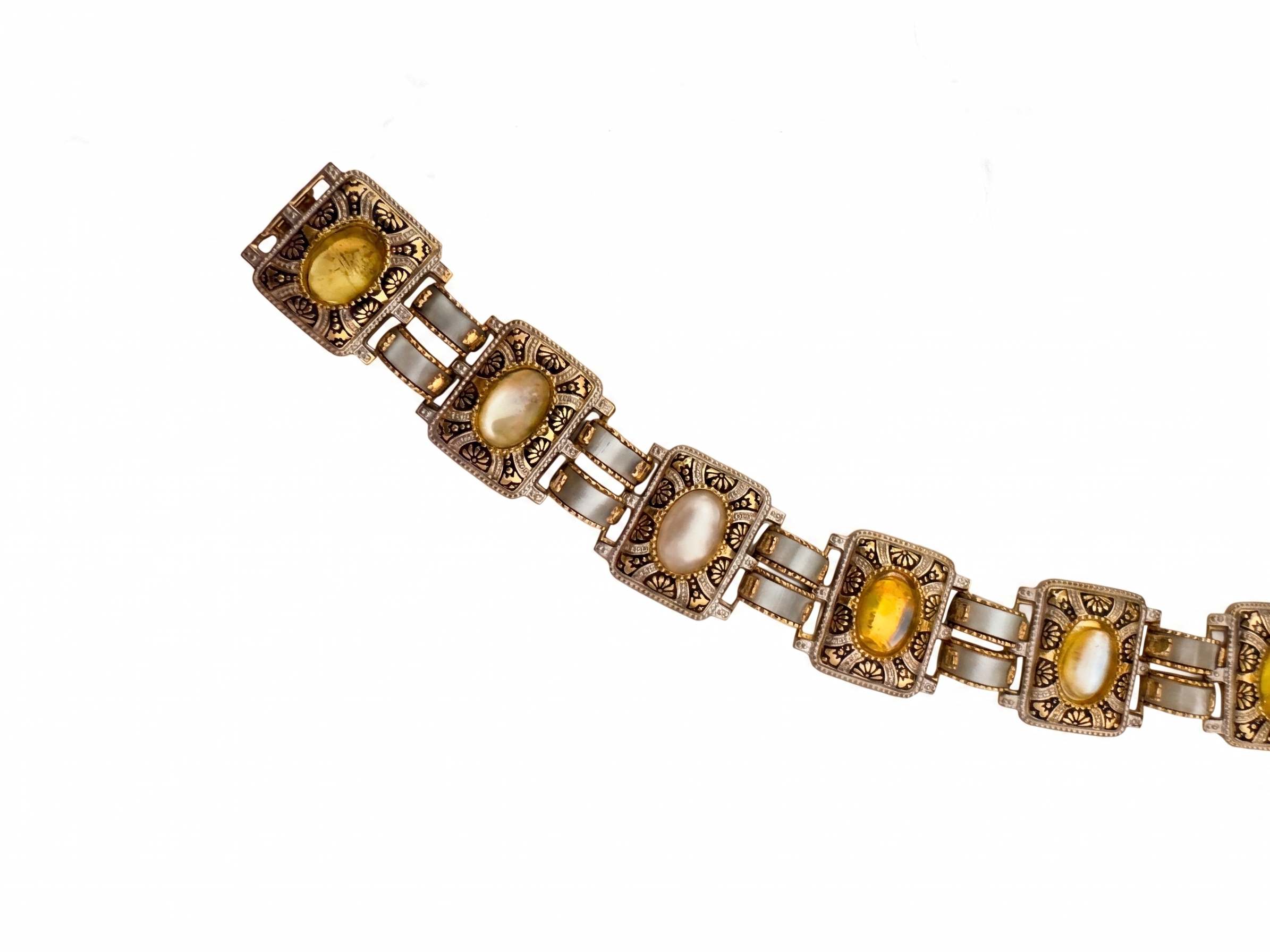 Mid-Century Damascene & Mother of Pearl Panel Bracelet