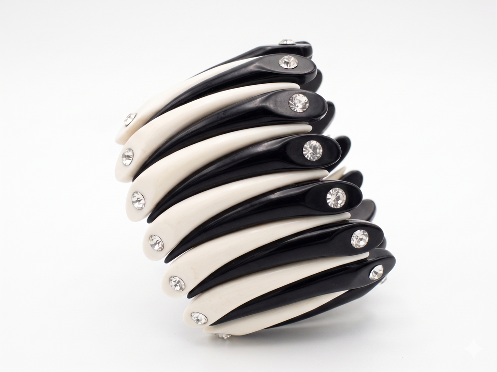 Monochrome Art Deco Stretch Bracelet with Crystal Insets