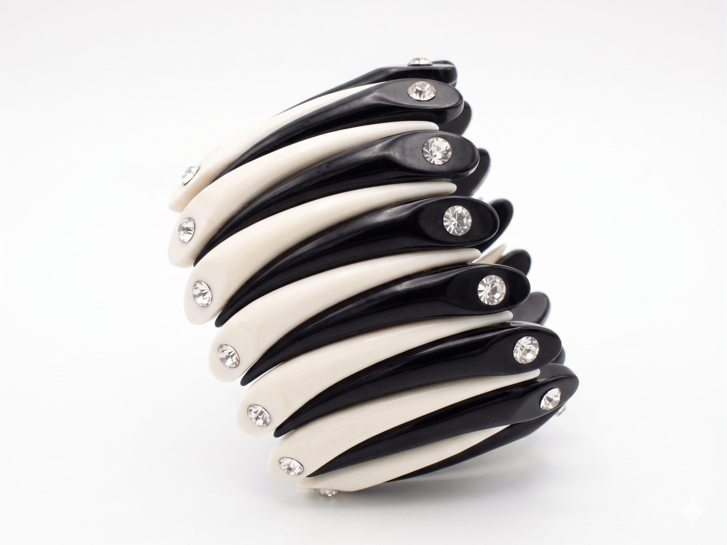 Monochrome Art Deco Stretch Bracelet with Crystal Insets