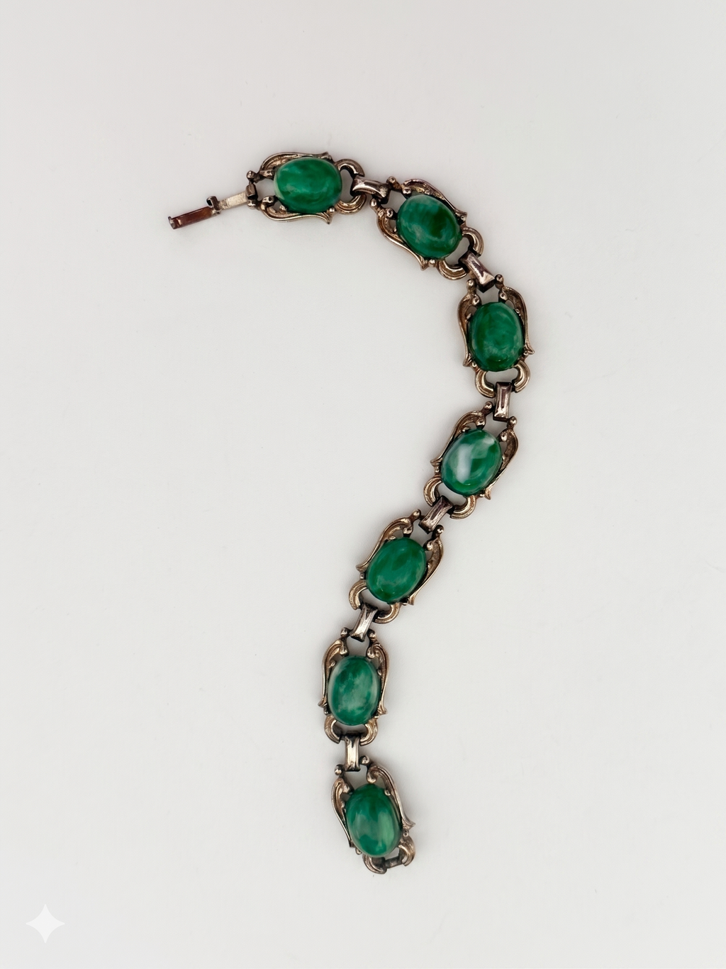 Vintage Green Glass Cabochon Link Bracelet