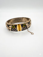 Enameled Damascene Butterfly Bangle with Floral Accents
