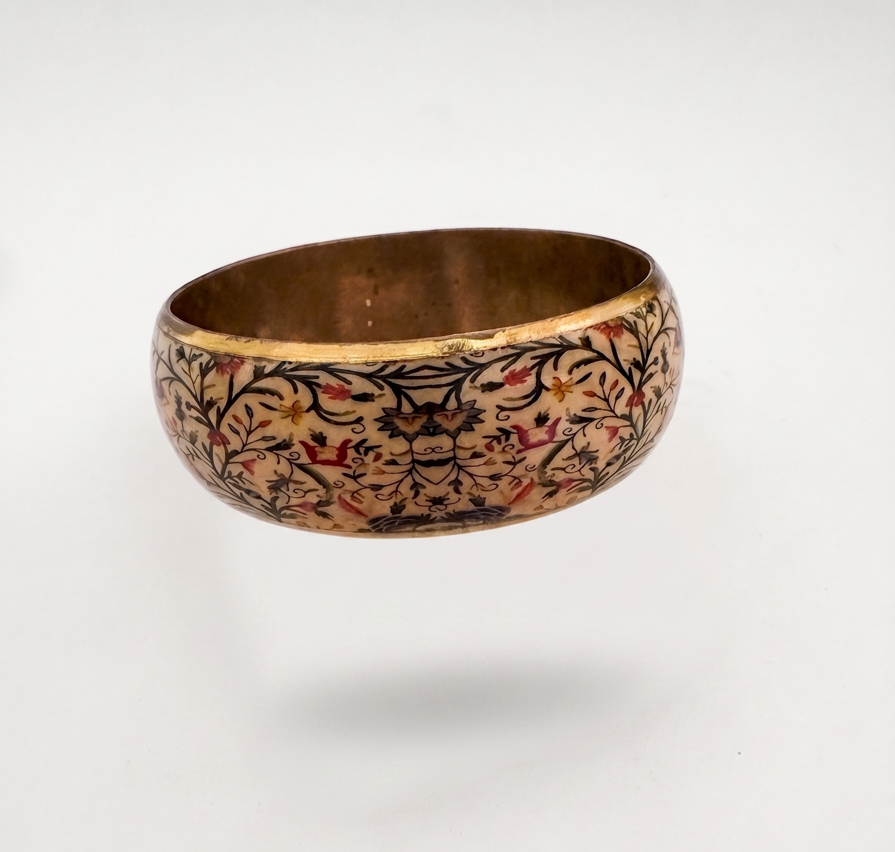 Vintage Bohemian Hand-Painted Enamel Floral Brass Bangle