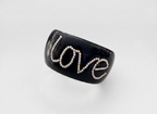 Vintage Pearl Script Love Black Resin Statement Bangle Bracelet